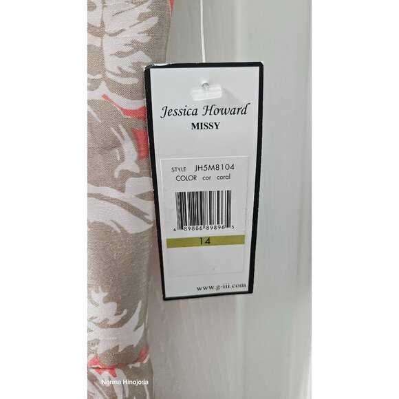 Jessica Howard Coral & Silver Fit & Flare Sleeveless Floral Dress With Pleated S - Picture 7 of 10